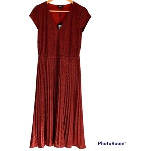DKNY Textured Midi V-Neck Knit Dress Womens Brown Size 8 MSRP $115